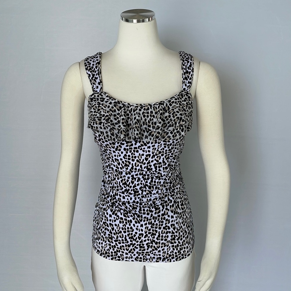 WHBM Leopard Ruffle Top Size Small